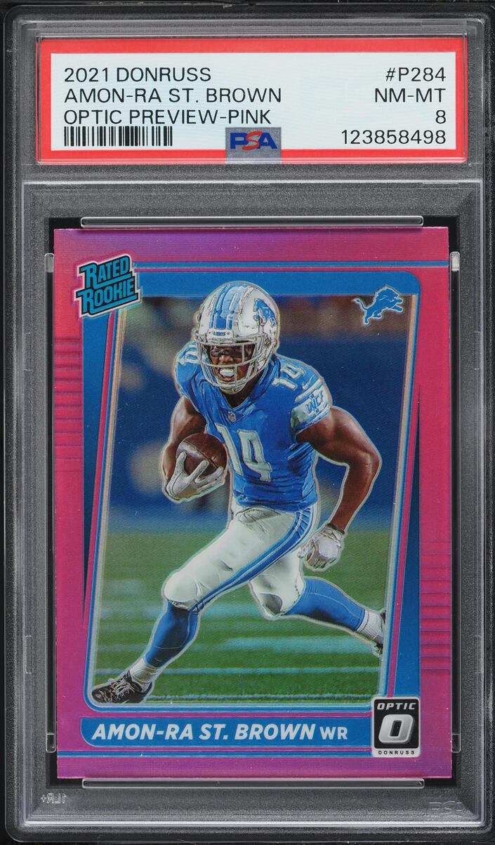 2021 Donruss Optic Preview Pink Amon-Ra St. Brown ROOKIE #P284 PSA 8 NM-MT