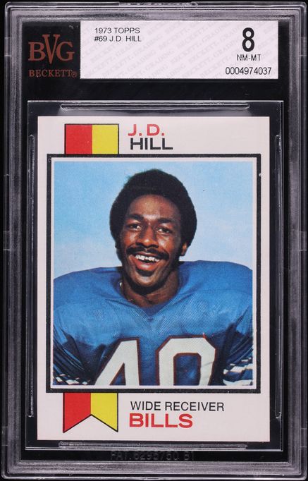 1973 Topps Football J.D. Hill #69 BVG 8 NM-MT