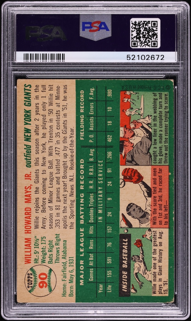 1954 Topps Willie Mays #90 PSA 4 VGEX