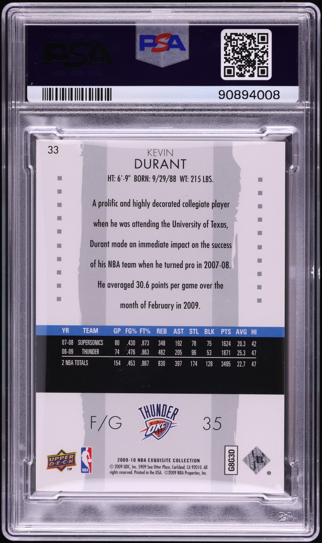 2009 Exquisite Collection Kevin Durant /199 #33 PSA 9 MINT