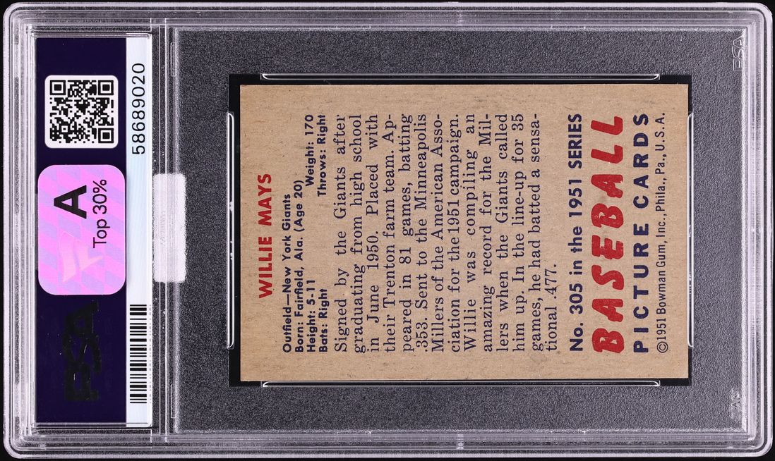 1951 Bowman Willie Mays ROOKIE #305 MBA PSA 5 EX