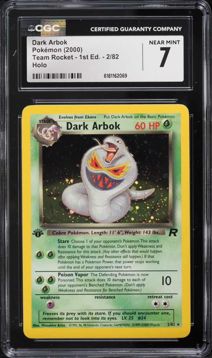 2000 Pokemon Team Rocket 1st Edition Holo Dark Arbok #2 CGC 7 NRMT