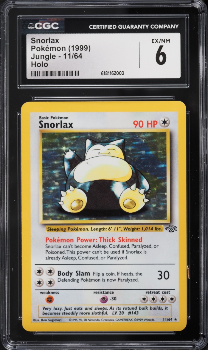 1999 Pokemon Jungle Holo Snorlax #11 CGC 6 EXMT