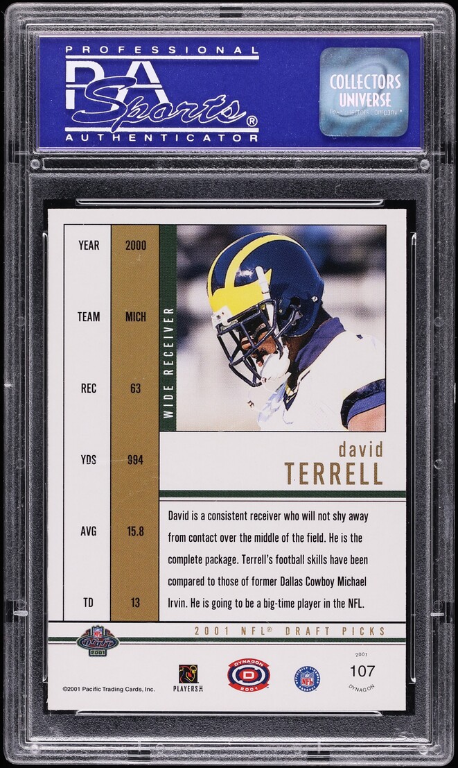 2001 Pacific Dynagon David Terrell ROOKIE #107 PSA 10 GEM MINT
