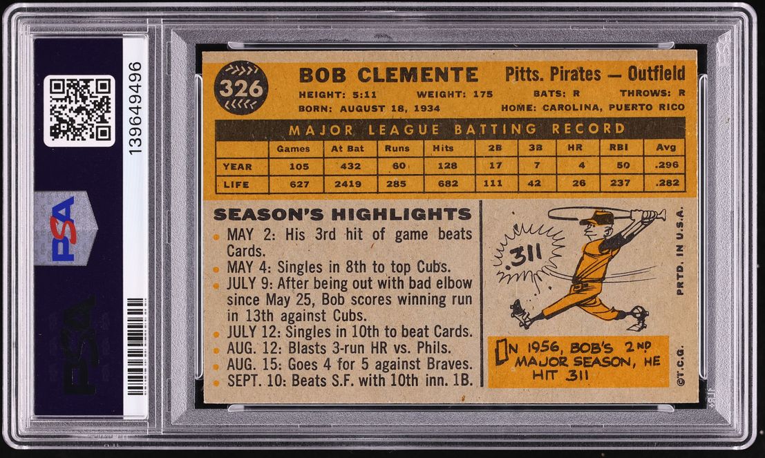 1960 Topps Roberto Clemente #326 PSA 6.5 EXMT+
