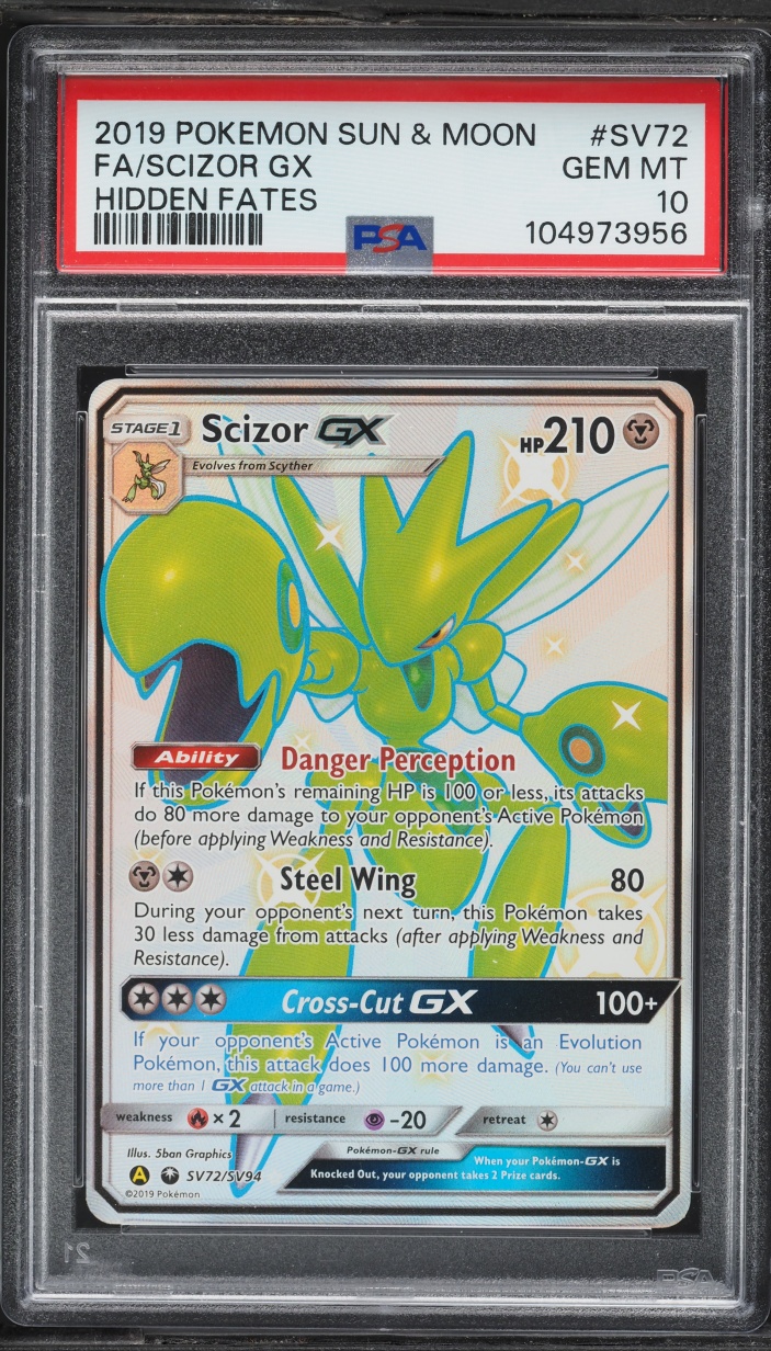 2019 Pokemon Sun & Moon Hidden Fates Shiny Vault Full Art Scizor GX #SV72 PSA 10 GEM MINT