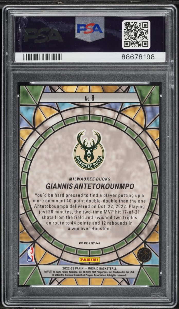 2022 Panini Mosaic Stained Glass Prizm Giannis Antetokounmpo #8 PSA 10 GEM MINT