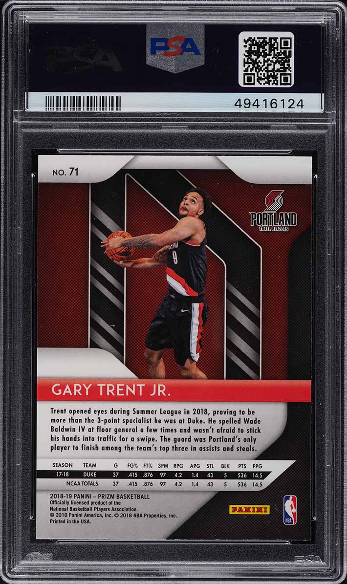 2018 Panini Prizm Gary Trent Jr. ROOKIE #71 PSA 10 GEM MINT