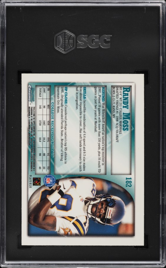 1998 Bowman Chrome Randy Moss ROOKIE #182 SGC 8.5 NM-MT+