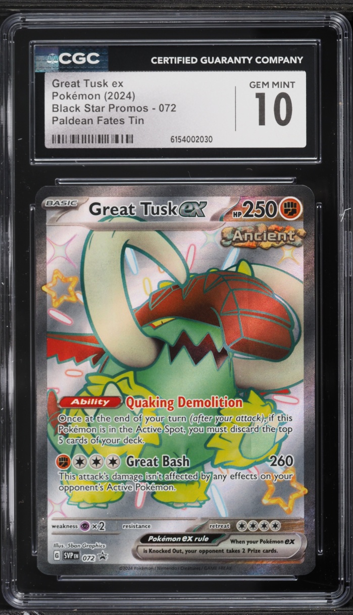 2024 Pokemon SV Promo Paldean Fates Tin Full Art Shiny Great Tusk ex #72 CGC 10 GEM MINT
