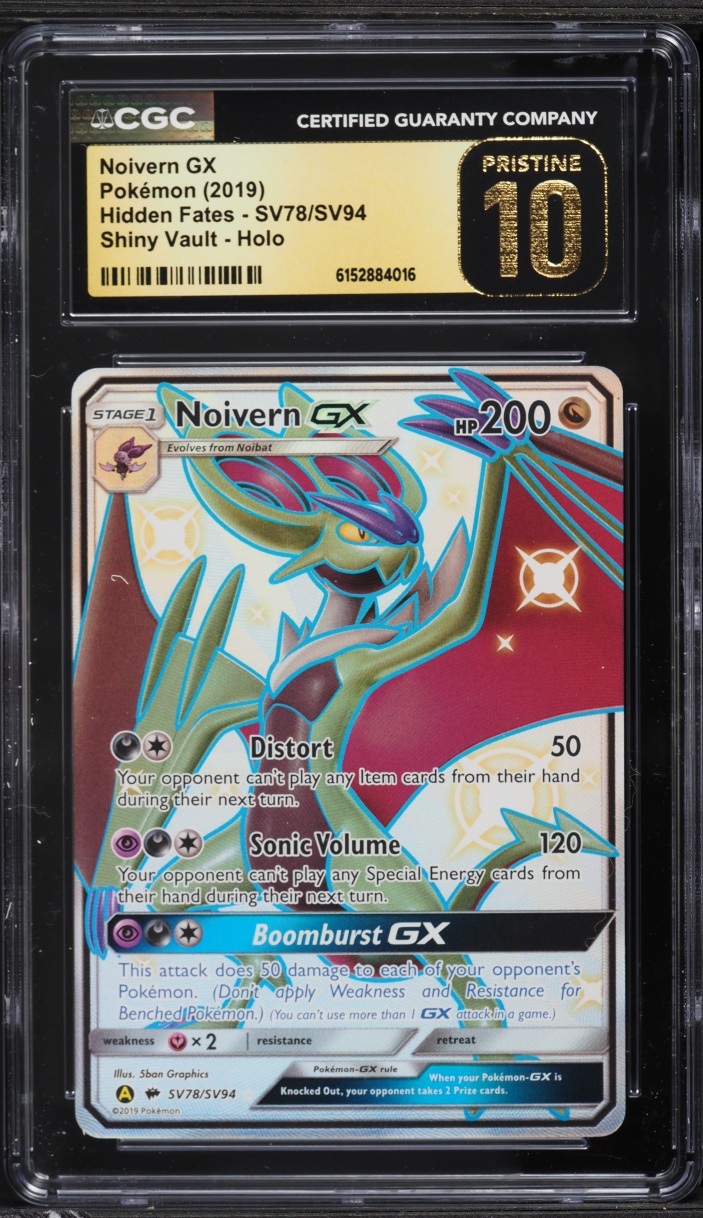 2019 Pokemon Sun & Moon Hidden Fates Shiny Vault Full Art Noivern GX #SV78 CGC 10 PRISTINE