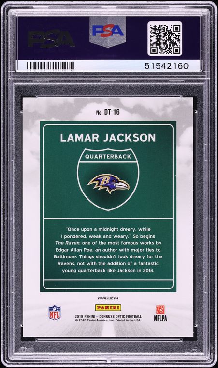 2018 Donruss Optic Downtown Prizm Lamar Jackson ROOKIE #DT-16 PSA 10 GEM MINT
