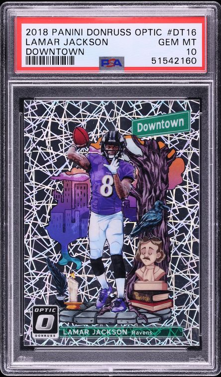 2018 Donruss Optic Downtown Prizm Lamar Jackson ROOKIE #DT-16 PSA 10 GEM MINT