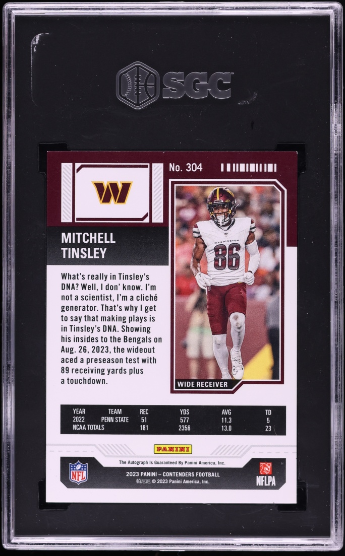 2023 Panini Contenders Mitchell Tinsley ROOKIE AUTO #304 SGC 9.5 MINT+