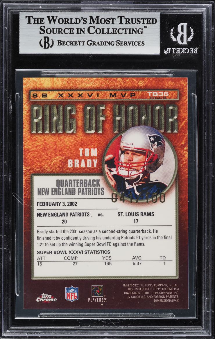 2002 Topps Chrome Ring Of Honor Refractor Tom Brady /100 #TB36 BGS 8.5 NM-MT+