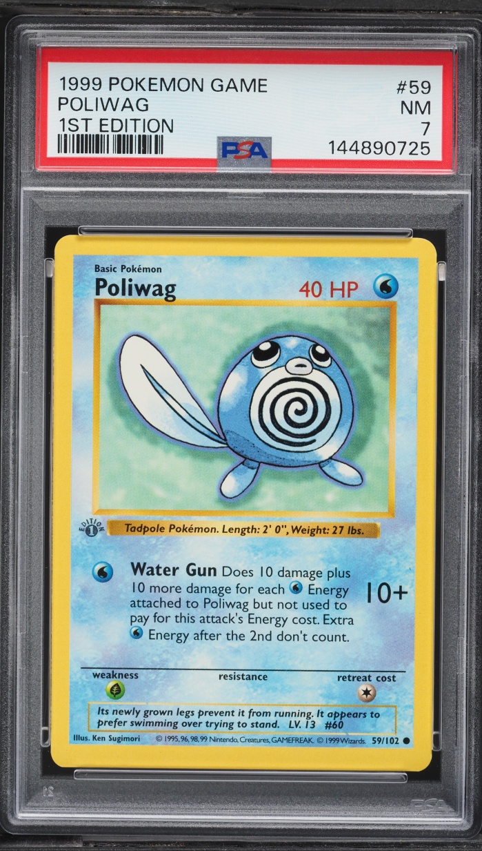 1999 Pokemon Base Set Shadowless 1st Edition Poliwag #59 PSA 7 NRMT