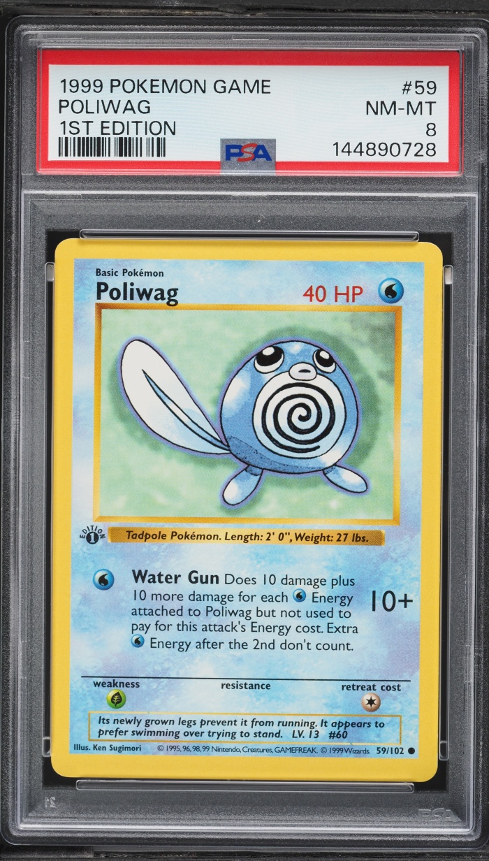 1999 Pokemon Base Set Shadowless 1st Edition Poliwag #59 PSA 8 NM-MT