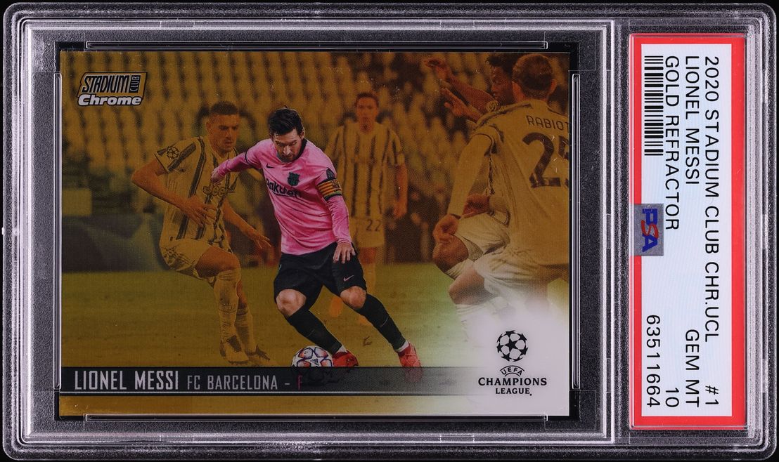 2020 Stadium Club Chrome UEFA Gold Refractor Lionel Messi /50 #1 PSA 10 GEM MINT