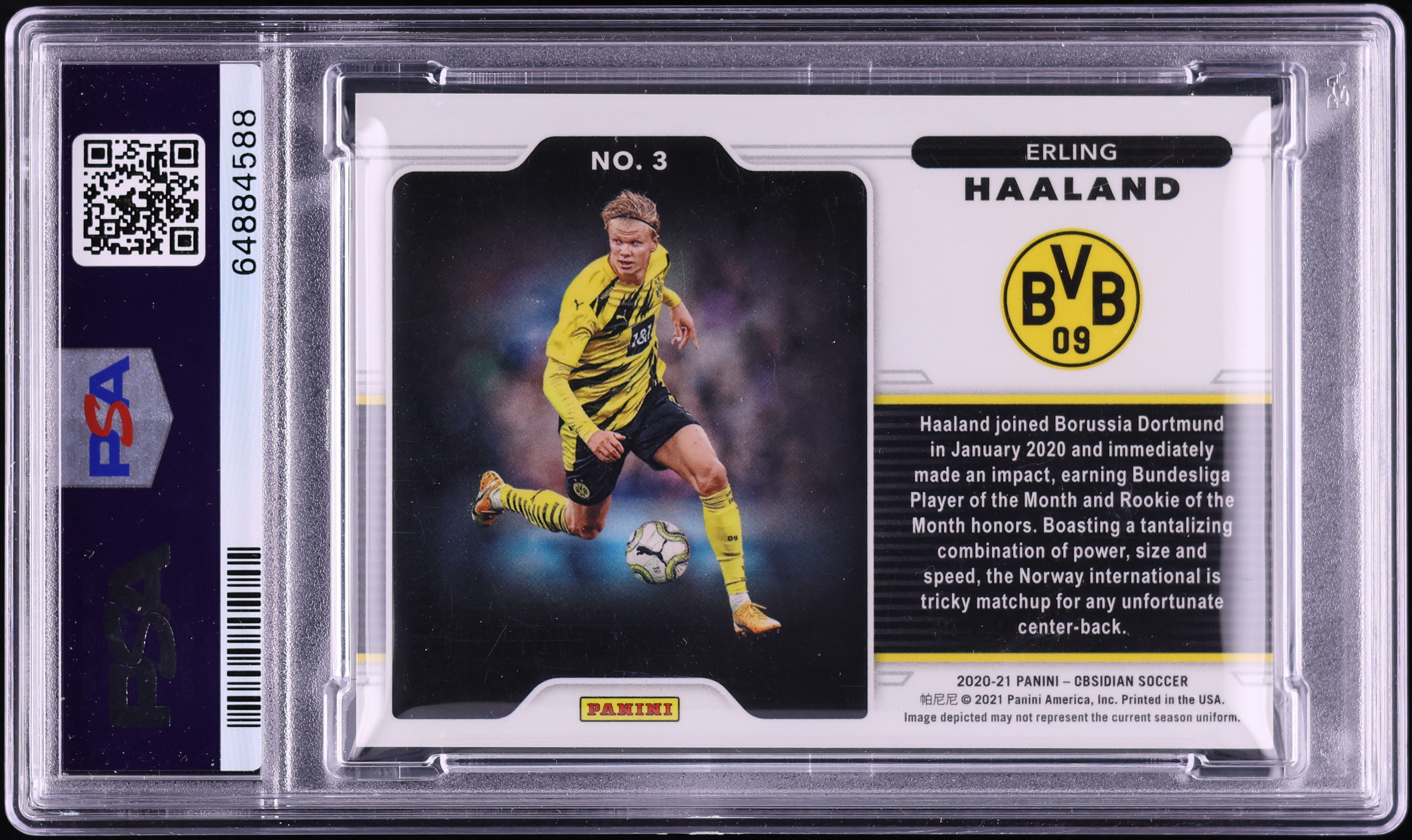2020 Panini Obsidian Black Colorblast Erling Haaland #3 PSA 9 MINT