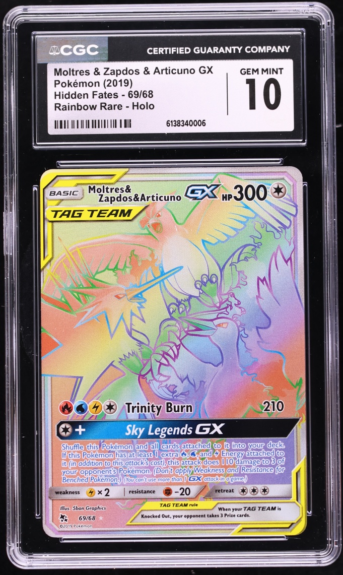 2019 Pokemon SM Hidden Fates Rainbow Rare Moltres & Zapdos & Articuno GX #69 CGC 10 GEM MINT