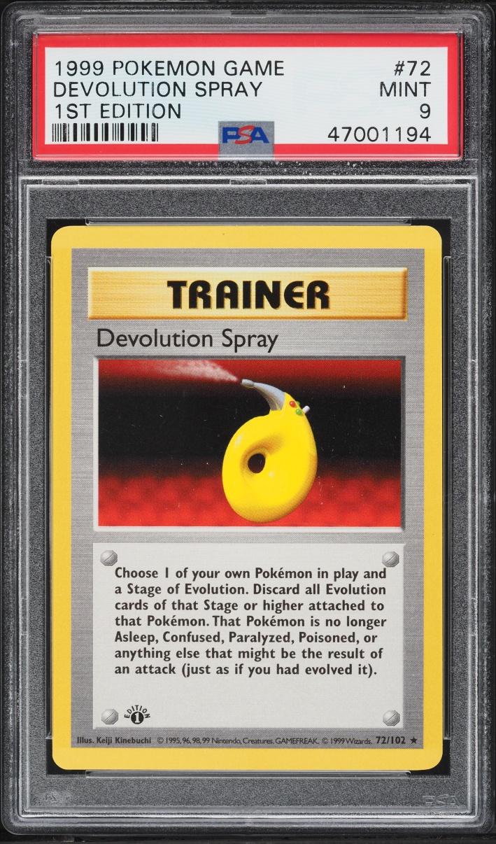 1999 Pokemon Base Set Shadowless 1st Edition Devolution Spray #72 PSA 9 MINT