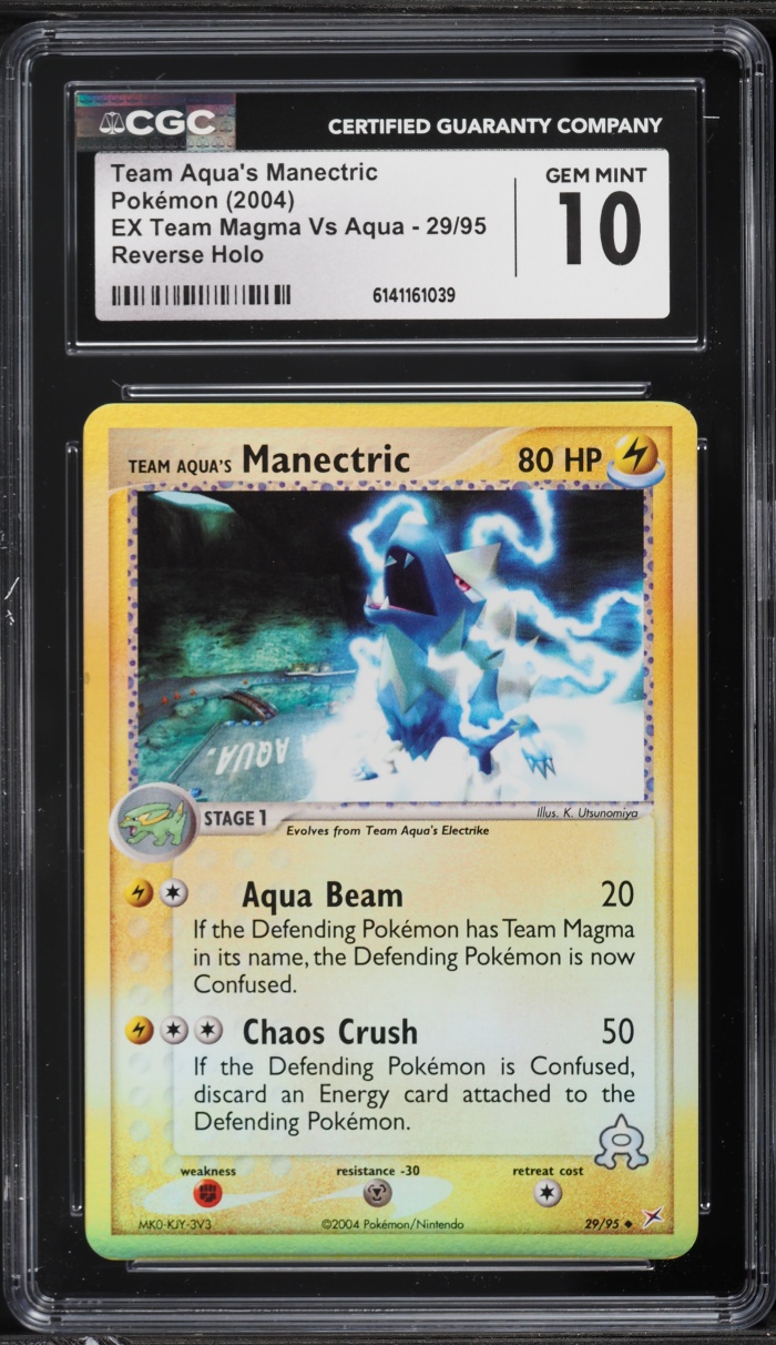 2004 Pokemon EX Team Magma Vs Aqua Reverse Holo Team Aqua's Manectric #29 CGC 10 GEM MINT