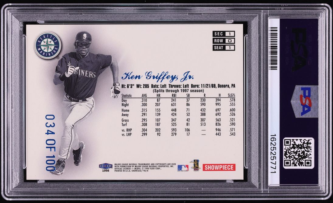 1998 Flair Showcase Legacy Collection Row 0 Ken Griffey Jr. /100 #1 PSA 8 NM-MT - Photo 2