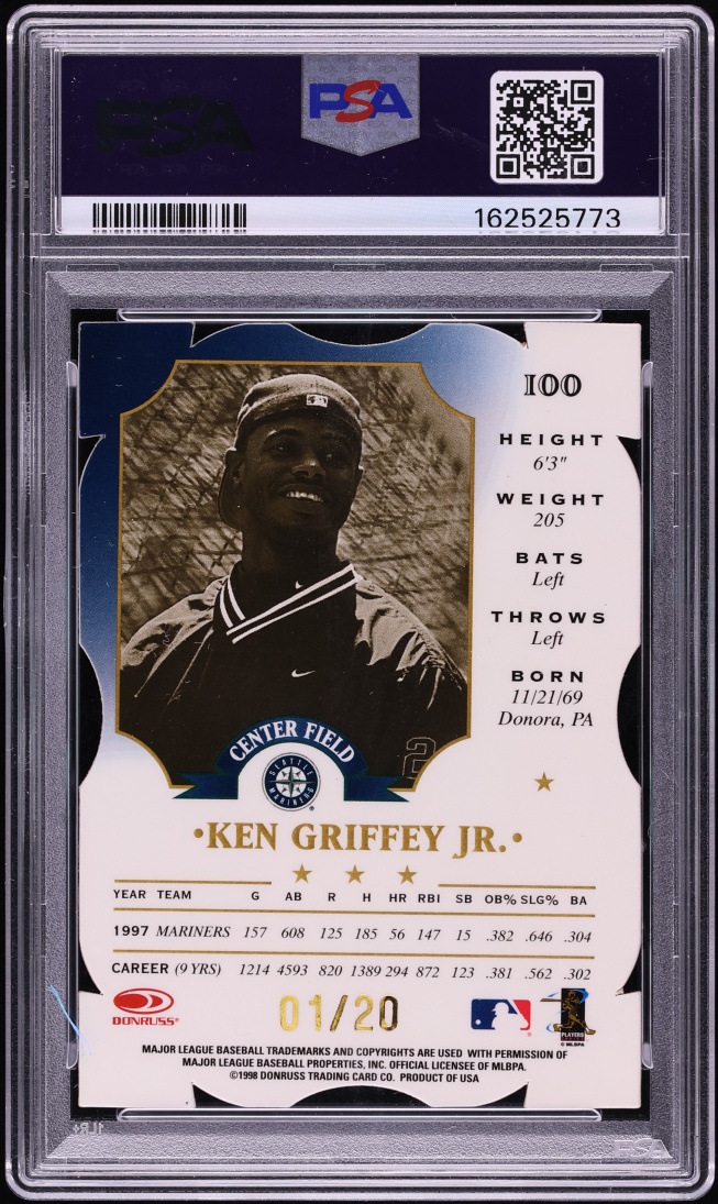 1998 Leaf Fractal Materials Z2 Axis Ken Griffey Jr. 1/20 #100 PSA 9 MINT - Photo 2