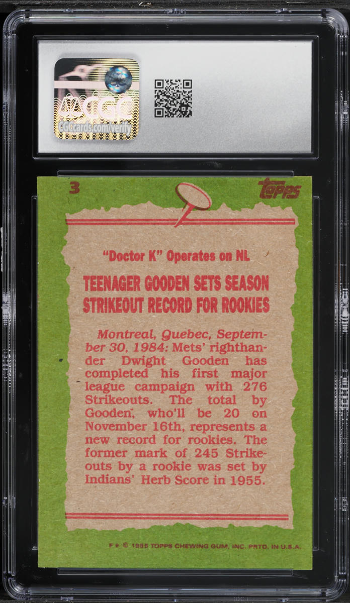 1985 Topps Dwight Gooden RECORD BREAKER #3 CGC 3 VG