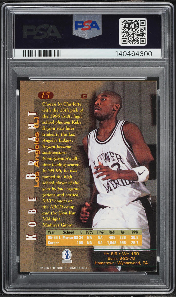 1996 Score Board Kobe Bryant ROOKIE AUTO DNA 9 #15 PSA AUTH
