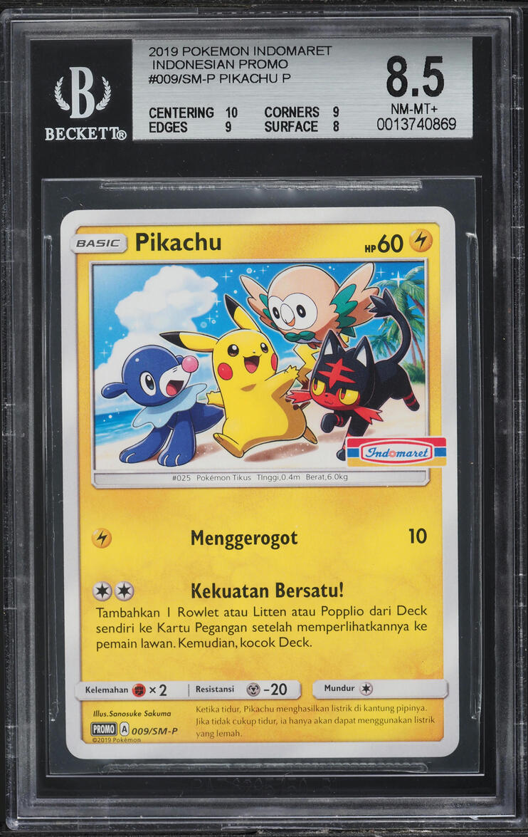 2019 Pokemon Indonesian SM Indomaret Promo Pikachu #9/SM-P BGS 8.5 NM-MT+