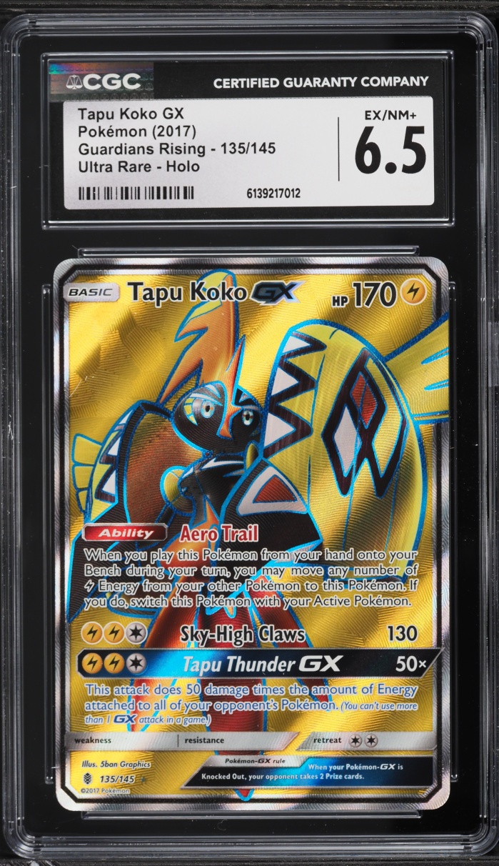 2017 Pokemon Sun & Moon Guardians Rising Full Art Tapu Koko GX #135 CGC 6.5 EXMT+