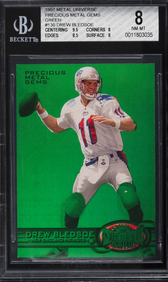 1997 Metal Universe Precious Metal Gems PMG Green Drew Bledsoe /15 #130 BGS 8