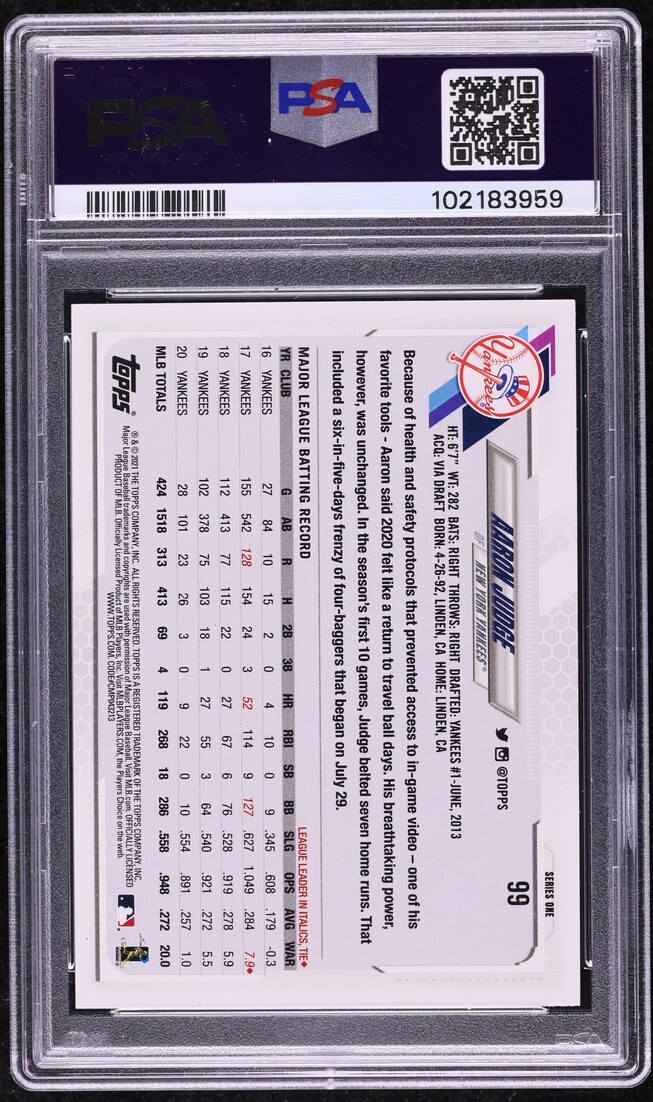 2021 Topps Rainbow Foil Aaron Judge #99 PSA 10 GEM MINT