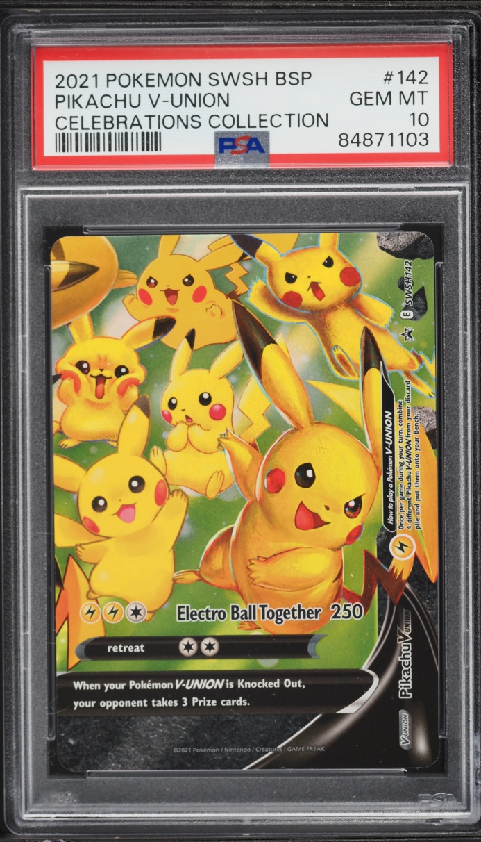 2021 Pokemon Sword & Shield Promo Celebrations Holo Pikachu V-UNION #SWSH142 PSA 10 GEM MINT