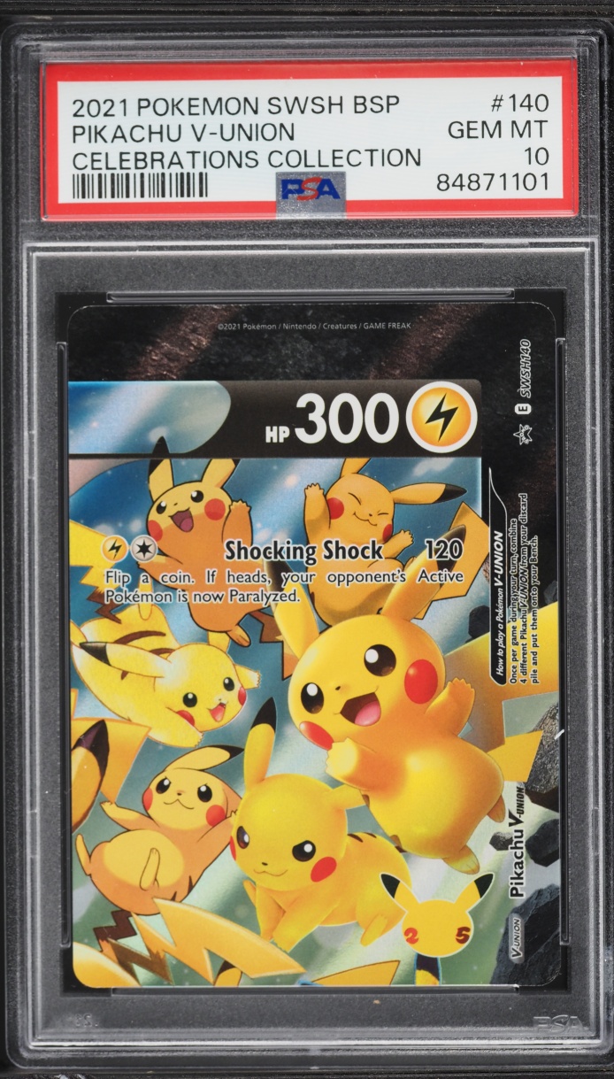2021 Pokemon Sword & Shield Promo Celebrations Holo Pikachu V-UNION #SWSH140 PSA 10 GEM MINT