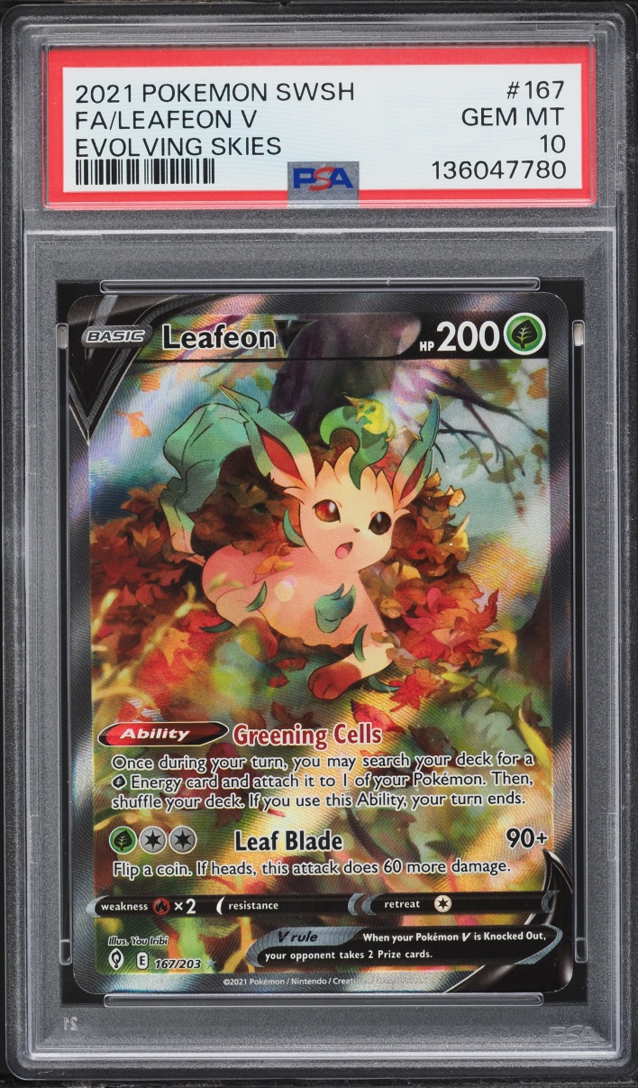 2021 Pokemon Sword & Shield Evolving Skies Full Art Leafeon V #167 PSA 10 GEM MINT