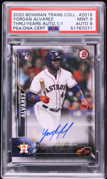 2020 Bowman Transcendent Through The Years Yordan Alvarez ROOKIE AUTO DNA 9 1/1 #YA-2016 PSA 9