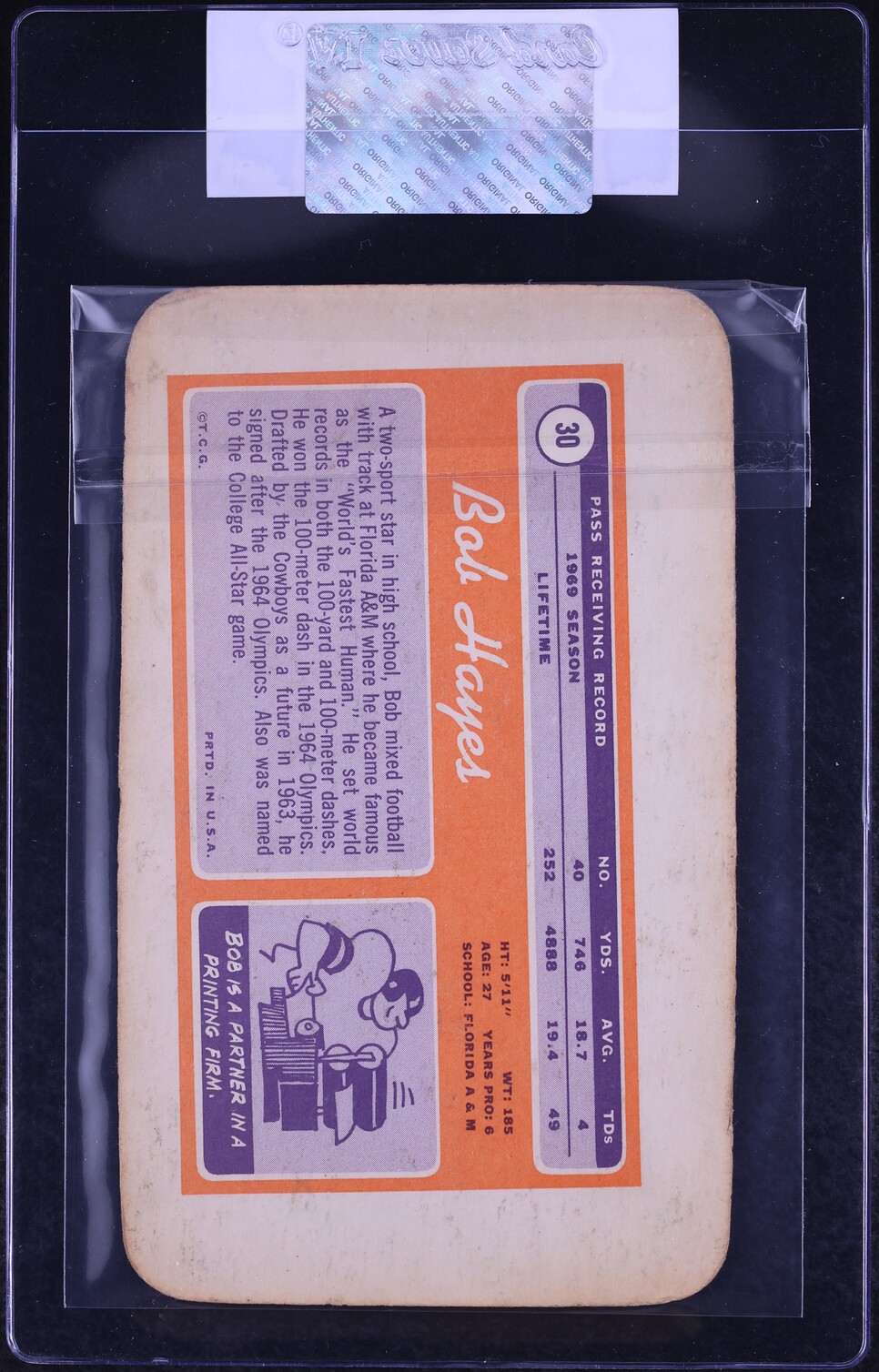 1970 Topps Super Football Bob Hayes #30 CGC AUTH