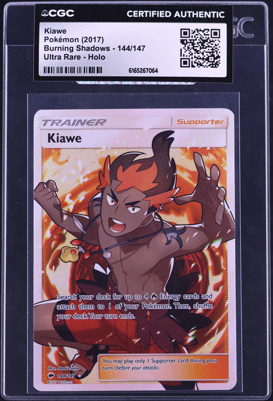 2017 Pokemon Sun & Moon Burning Shadows Full Art Kiawe #144 CGC AUTH