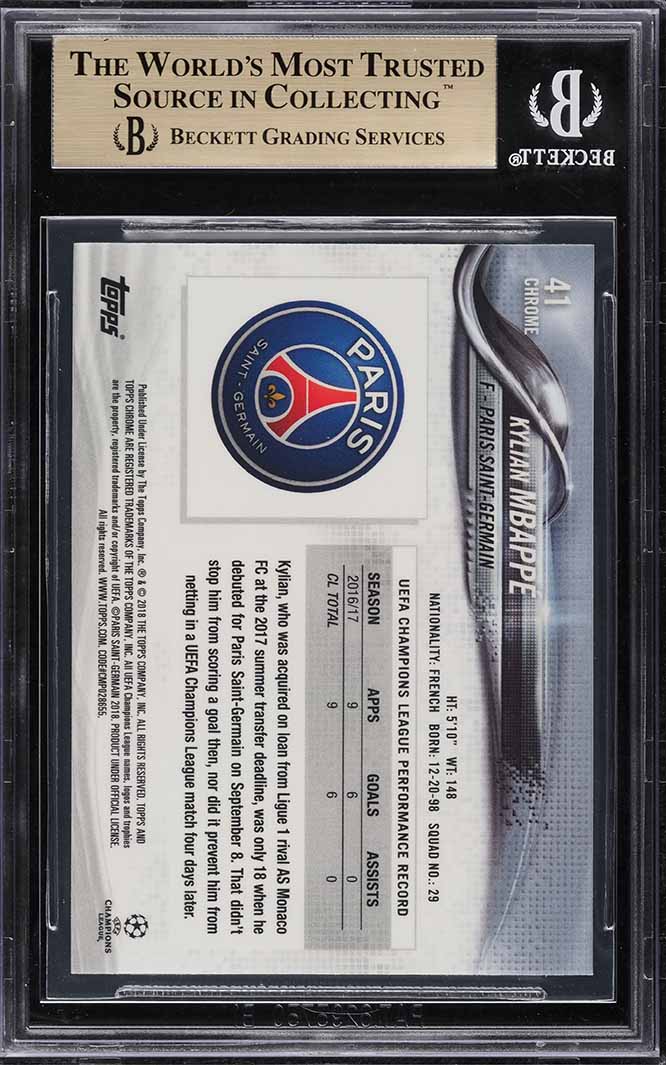 2017 Topps Chrome UEFA Kylian Mbappe ROOKIE #41 BGS 9.5 GEM
