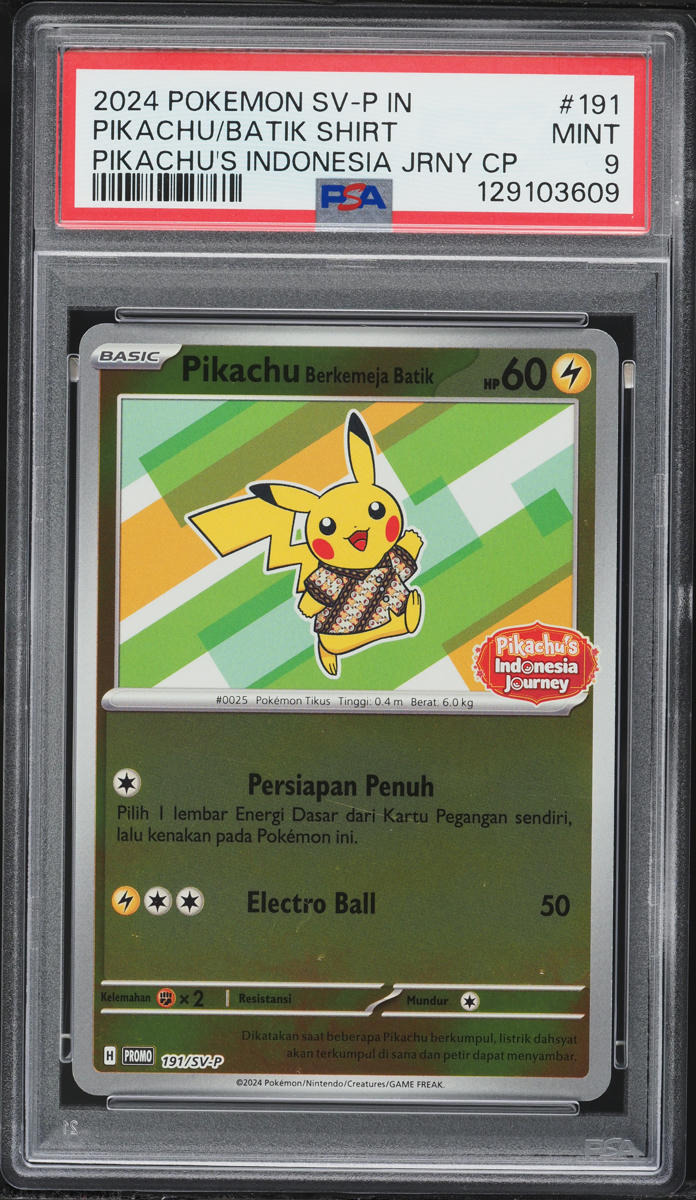 2024 Pokemon Indonesian SV Promo Journey Campaign Pikachu Batik Shirt #191 PSA 9 MINT