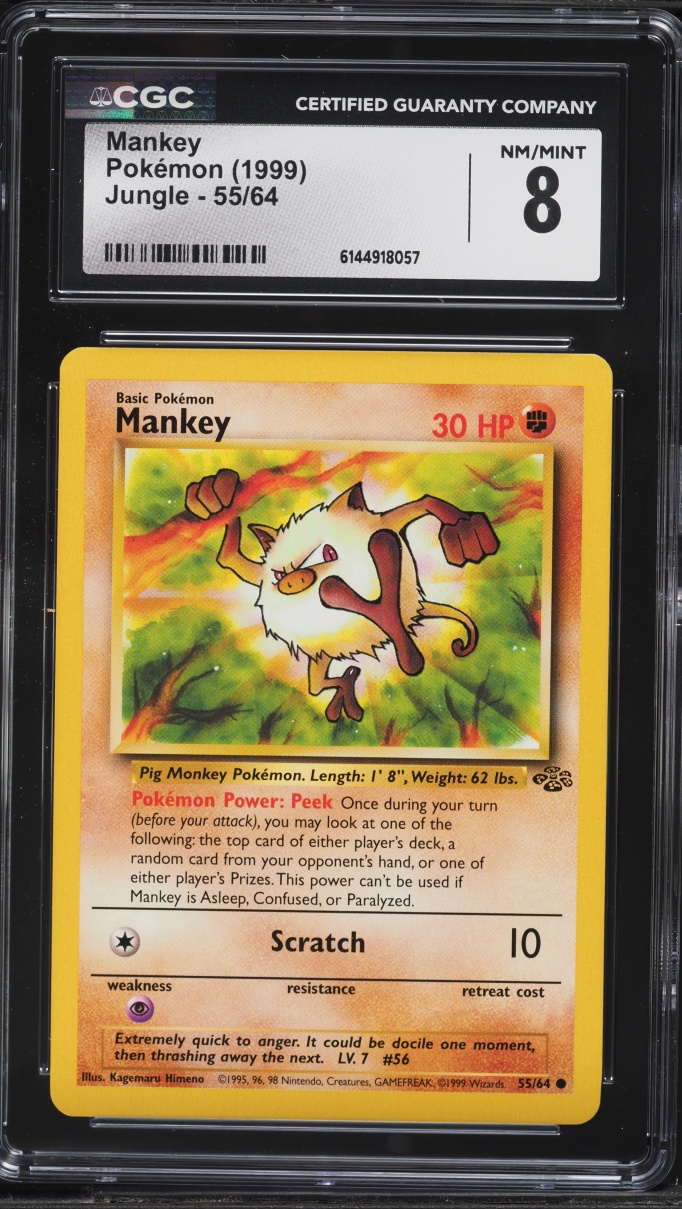 1999 Pokemon Jungle Mankey #55 CGC 8 NM-MT
