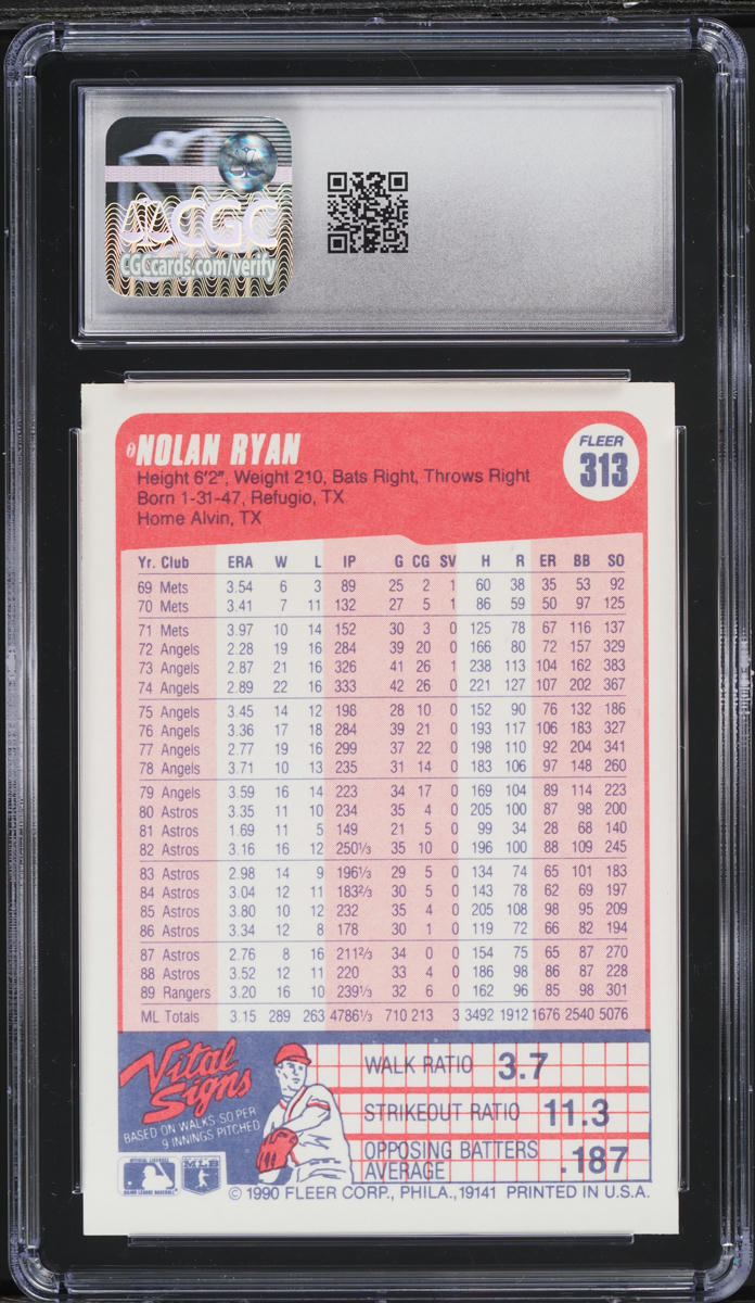1990 Fleer Nolan Ryan #313 CGC 9 MINT