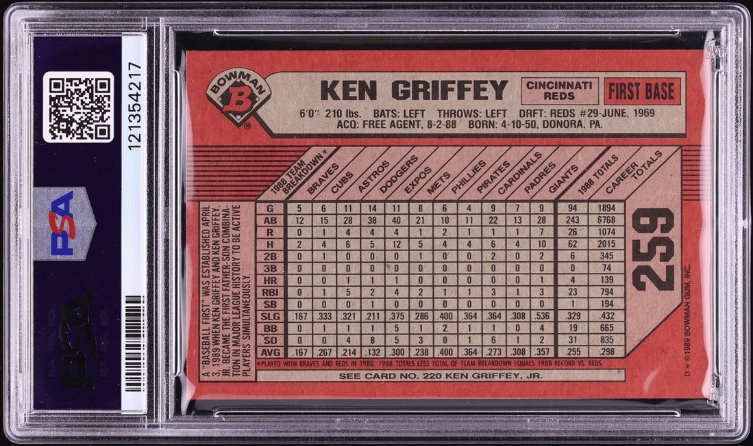 1989 Bowman Ken Griffey Sr. & Jr. ROOKIE #259 PSA 10 GEM MINT
