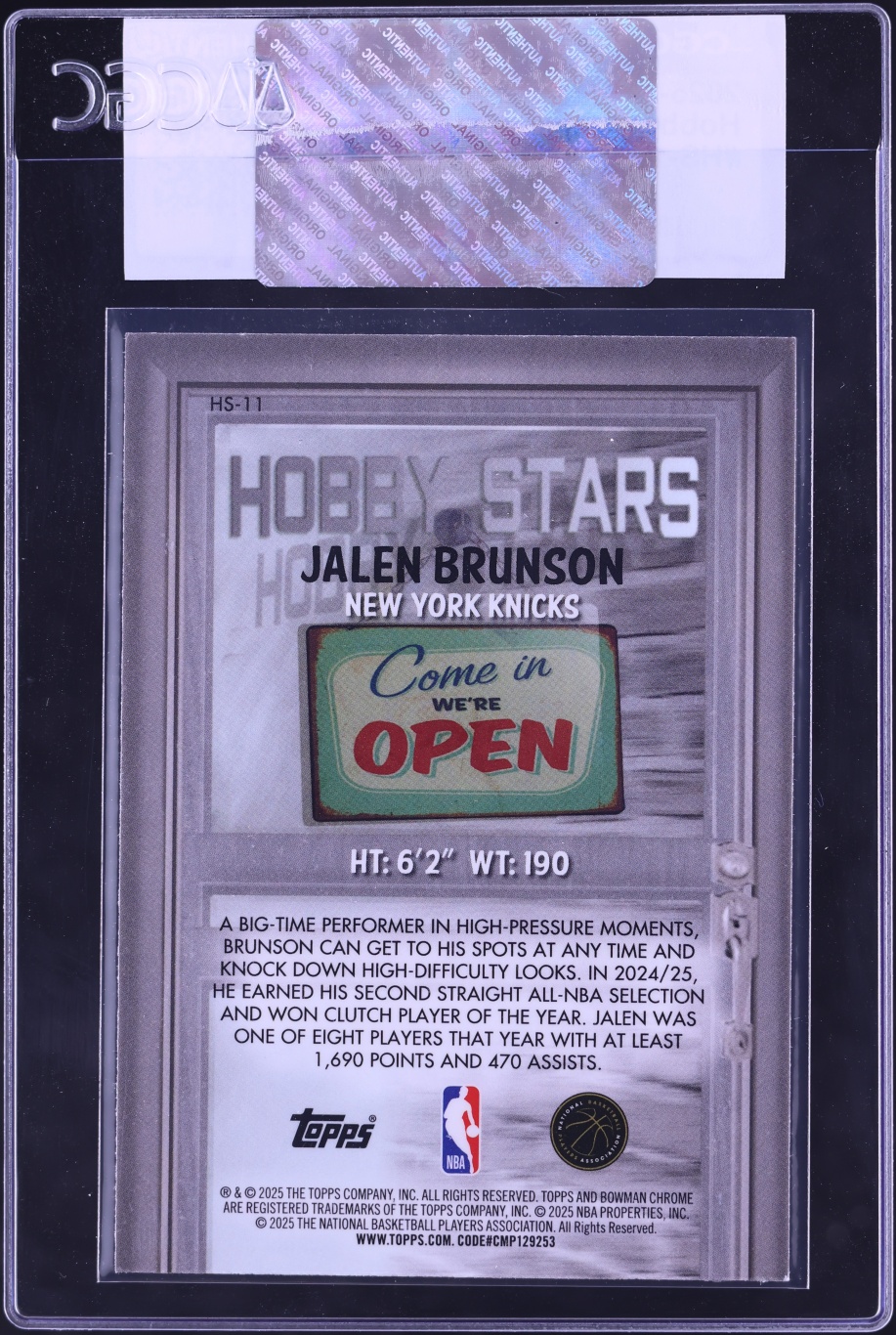 2025 Bowman Hobby Stars Jalen Brunson #HS-11 CGC AUTH