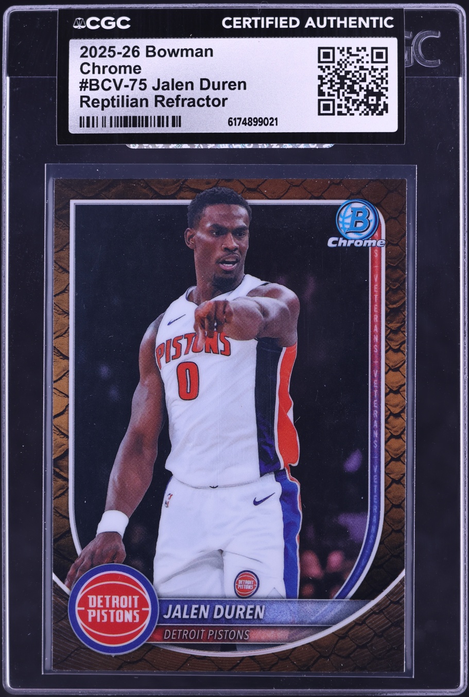 2025 Bowman Chrome Reptilian Refractor Jalen Duren #BCV-75 CGC AUTH