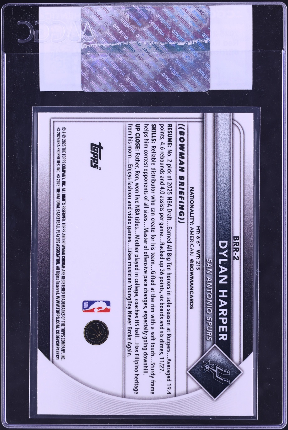 2025 Bowman Red Redemption Dylan Harper ROOKIE #BRR-2 CGC AUTH