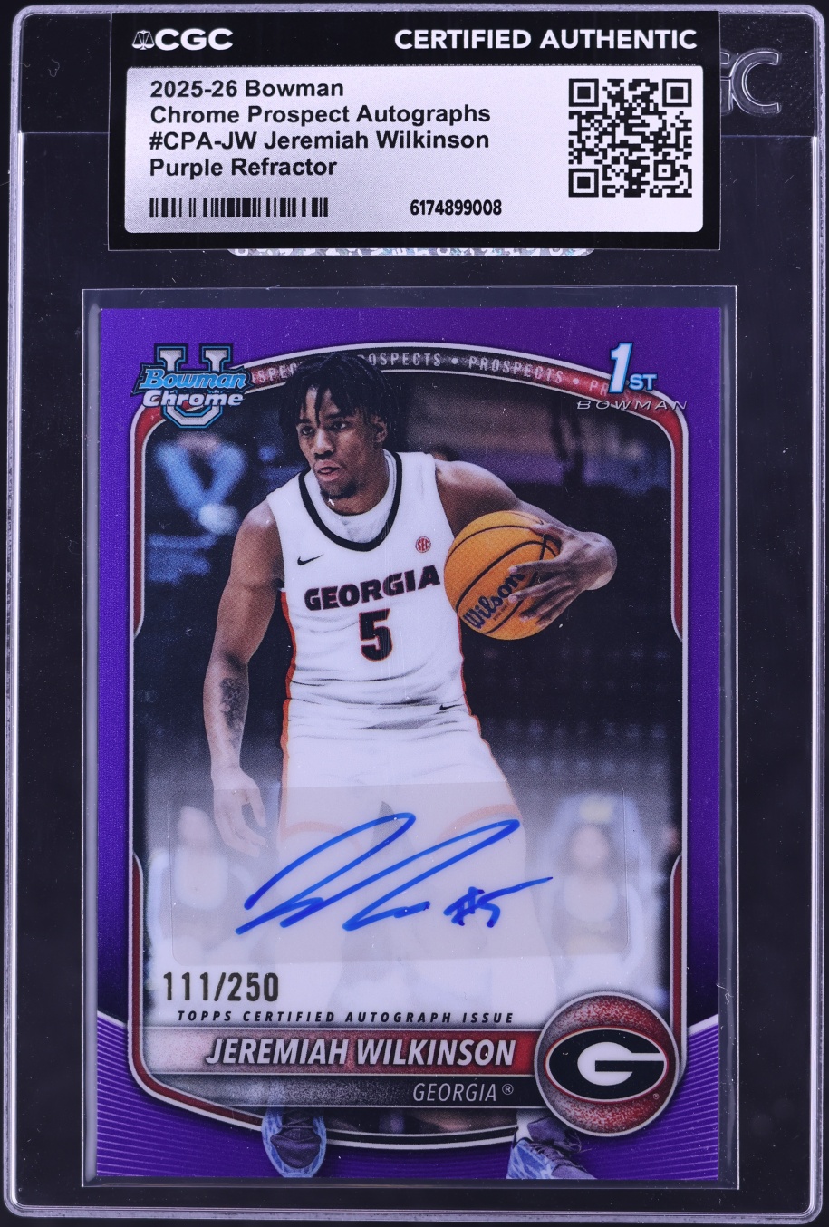 2025 Bowman Chrome Purple Refractor Jeremiah Wilkinson ROOKIE AUTO /250 #CPA-JW CGC AUTH