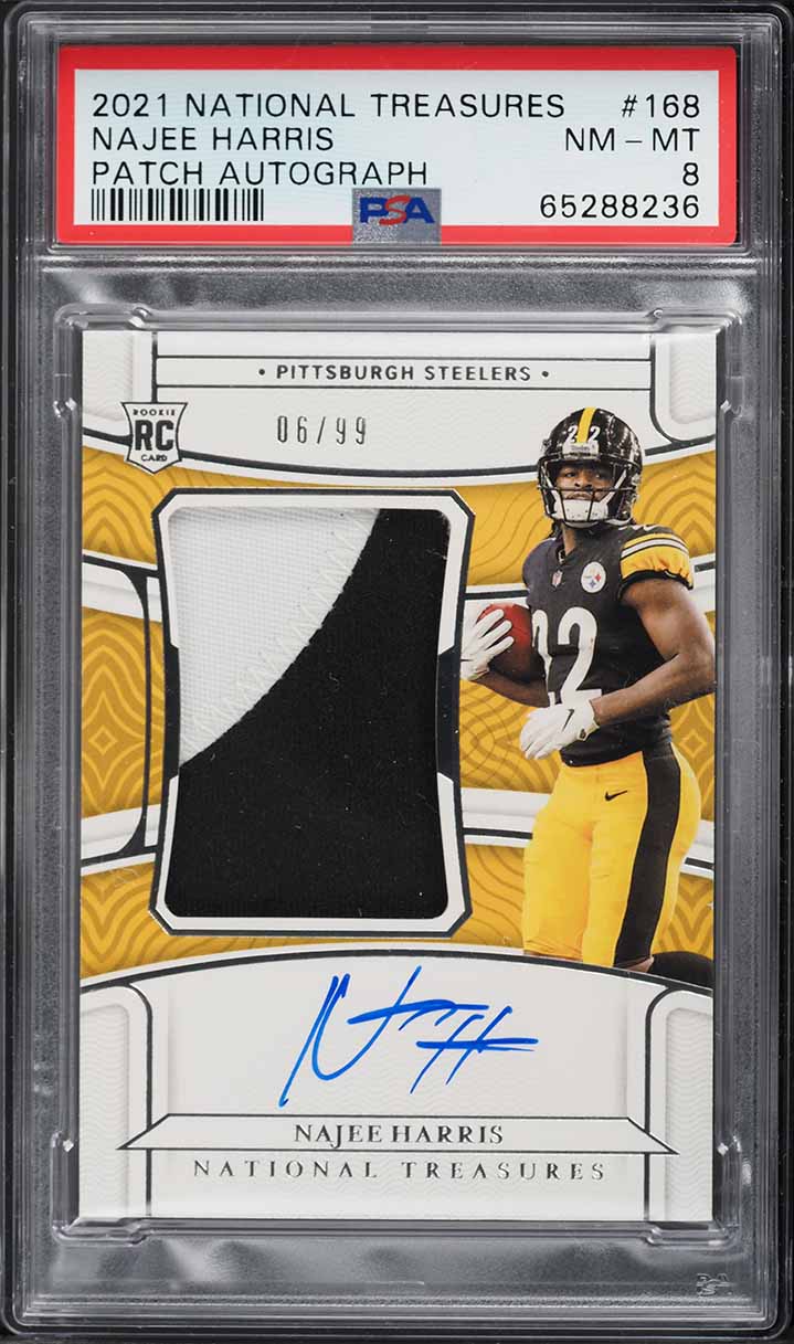 2021 National Treasures Najee Harris ROOKIE PATCH AUTO /99 #168 PSA 8 NM-MT